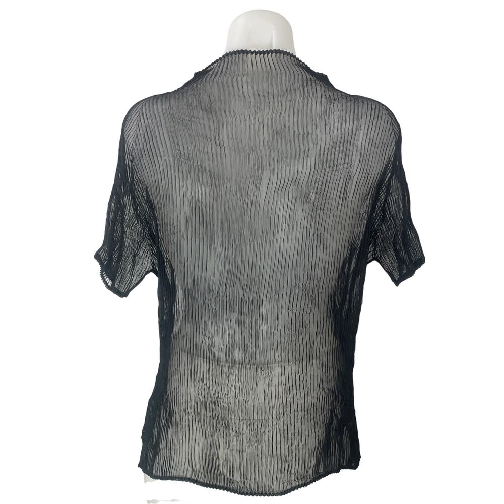 ISSEY MIYAKE Black Short Sleeves Chiffon Pleated Plisse Sheer Tee T-shirt Top M - Picture 3 of 4